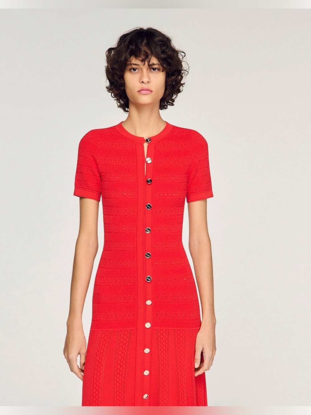 New Sandro Milona Red Knit Maxi Dress, Sz 40, US 8 - Picture 2 of 9
